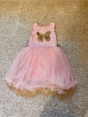 Pink Petite Hailey Tulle Dress with Gold Sequin Butterfly